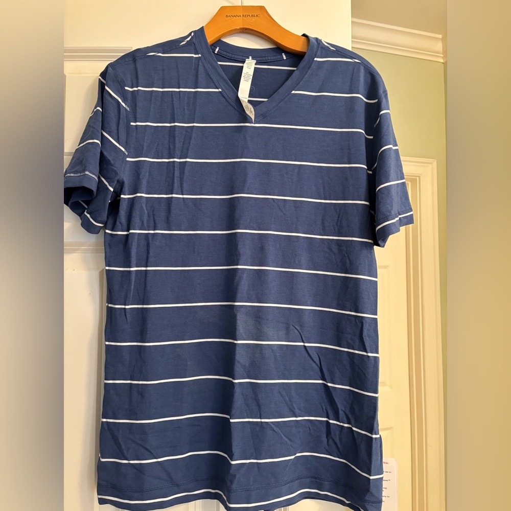 lululemon athletica Navy and White Striped Tee